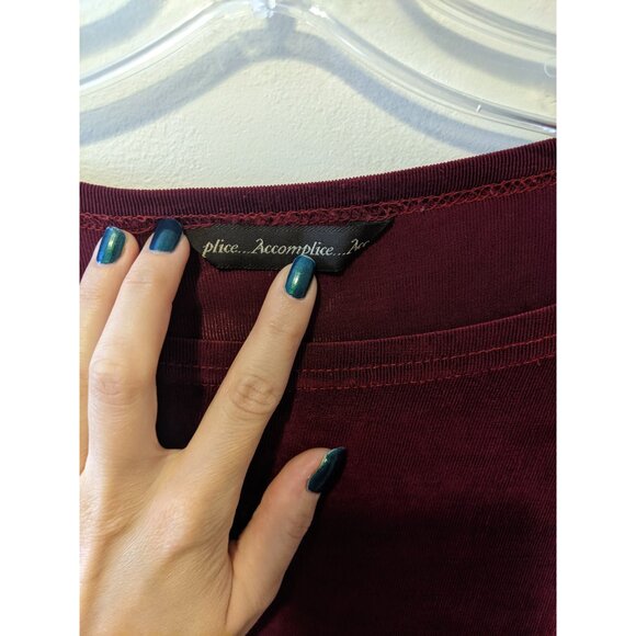 Vintage Y2K Accomplice Dark Red Slinky 3/4 Sleeve Top Boat Neck Party Grunge M - Picture 8 of 9